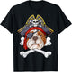 English Bulldog Pirate Jolly Roger Flag Skull Crossbones T-Shirt - T-Shirt | Black