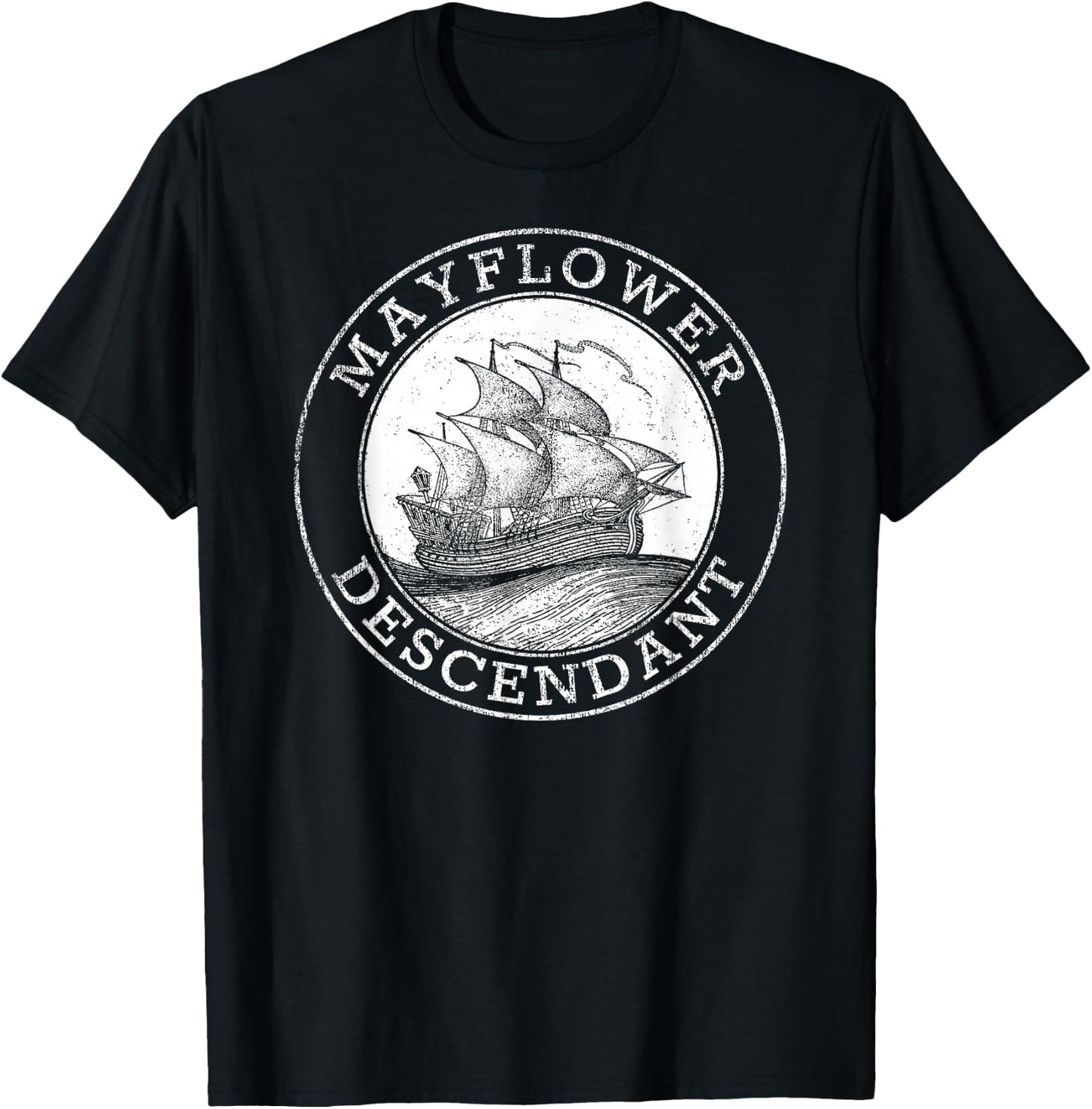 Mayflower Descendant 1620 Vintage Illustration T-Shirt - T-Shirt | Black