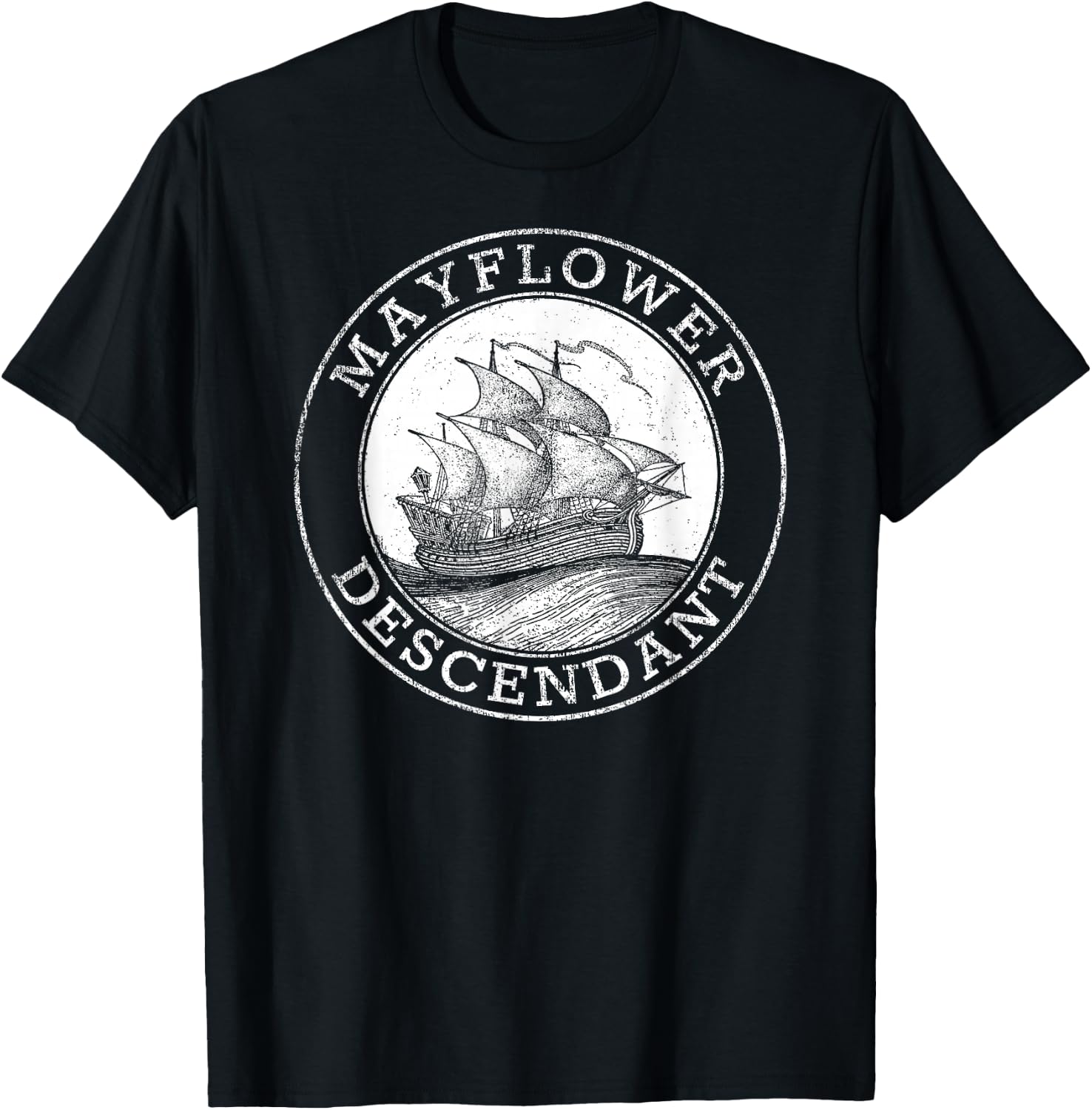 Mayflower Descendant 1620 Vintage Illustration T-Shirt - T-Shirt | Black