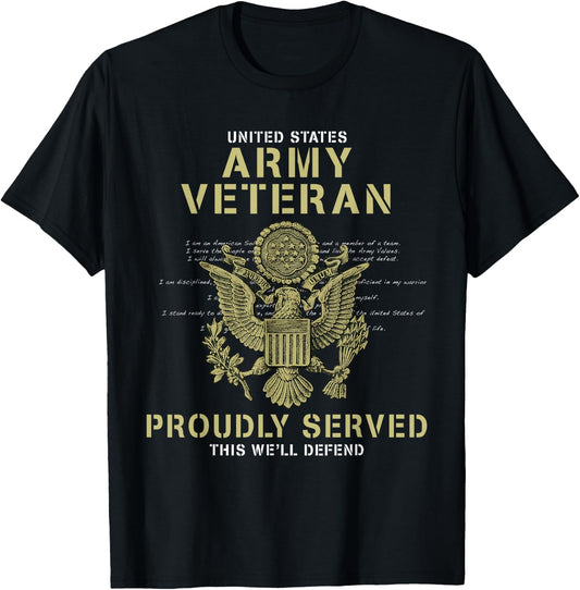 Army Veteran Proudly Served T-Shirt - T-Shirt | Black