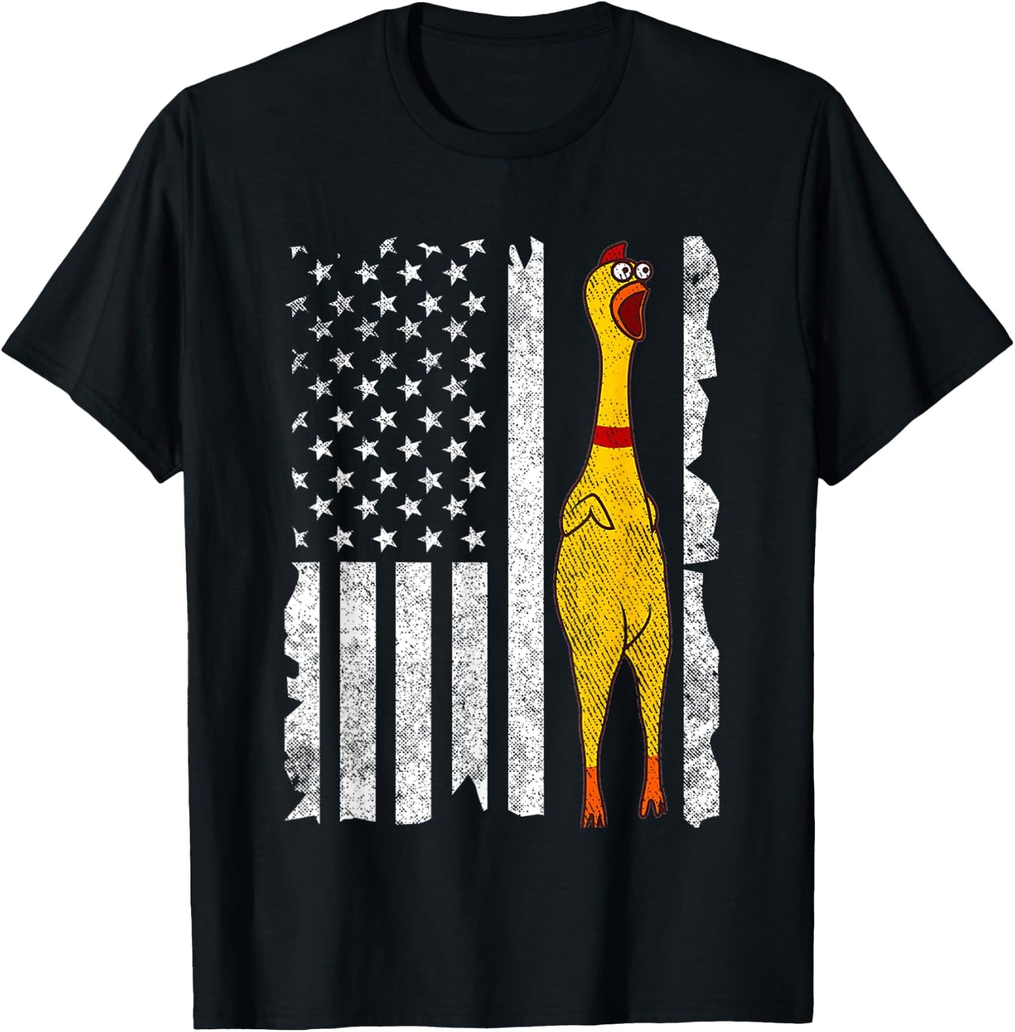 Funny Rubber Chicken Vintage American US Flag Men & Women T-Shirt - T-Shirt | Black