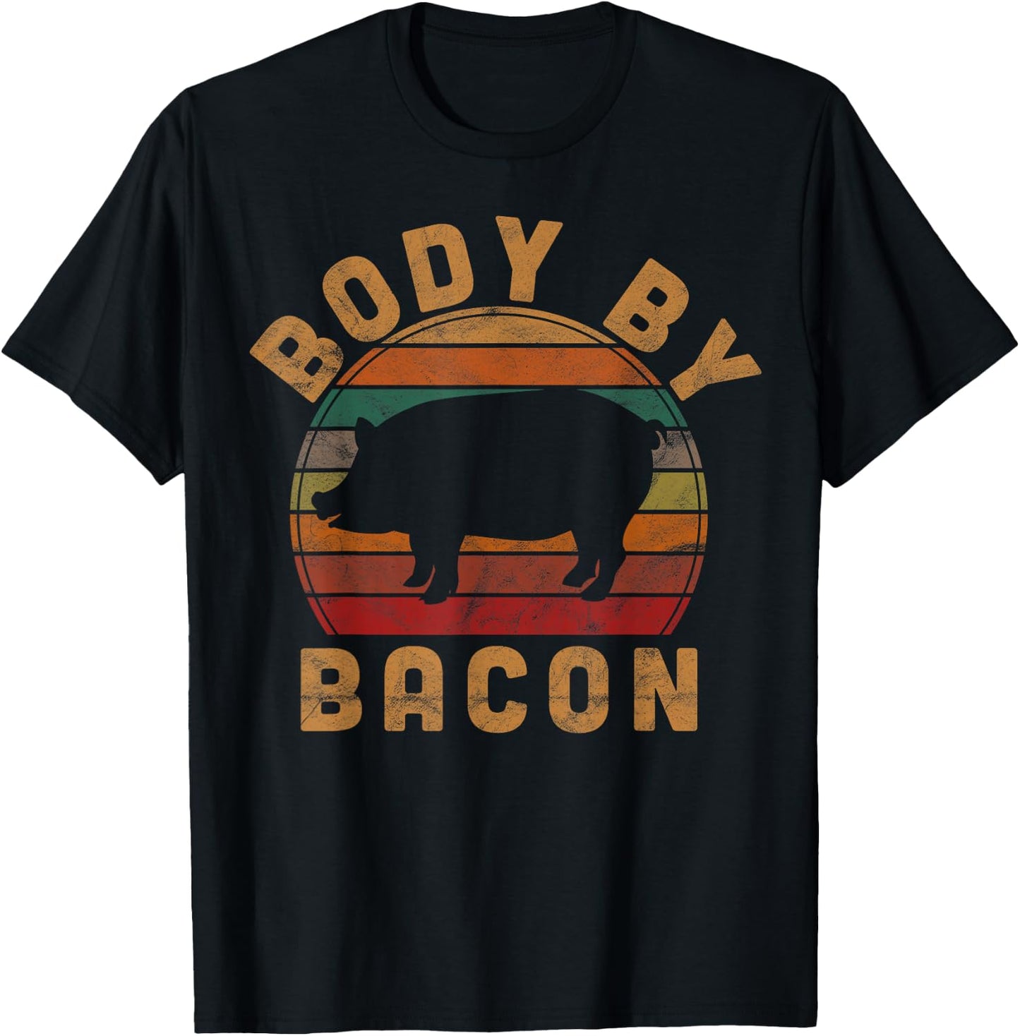 Vintage Body By Bacon Gift Farmer Pig Costume BBQ Pork Grill T-Shirt - T-Shirt | Black