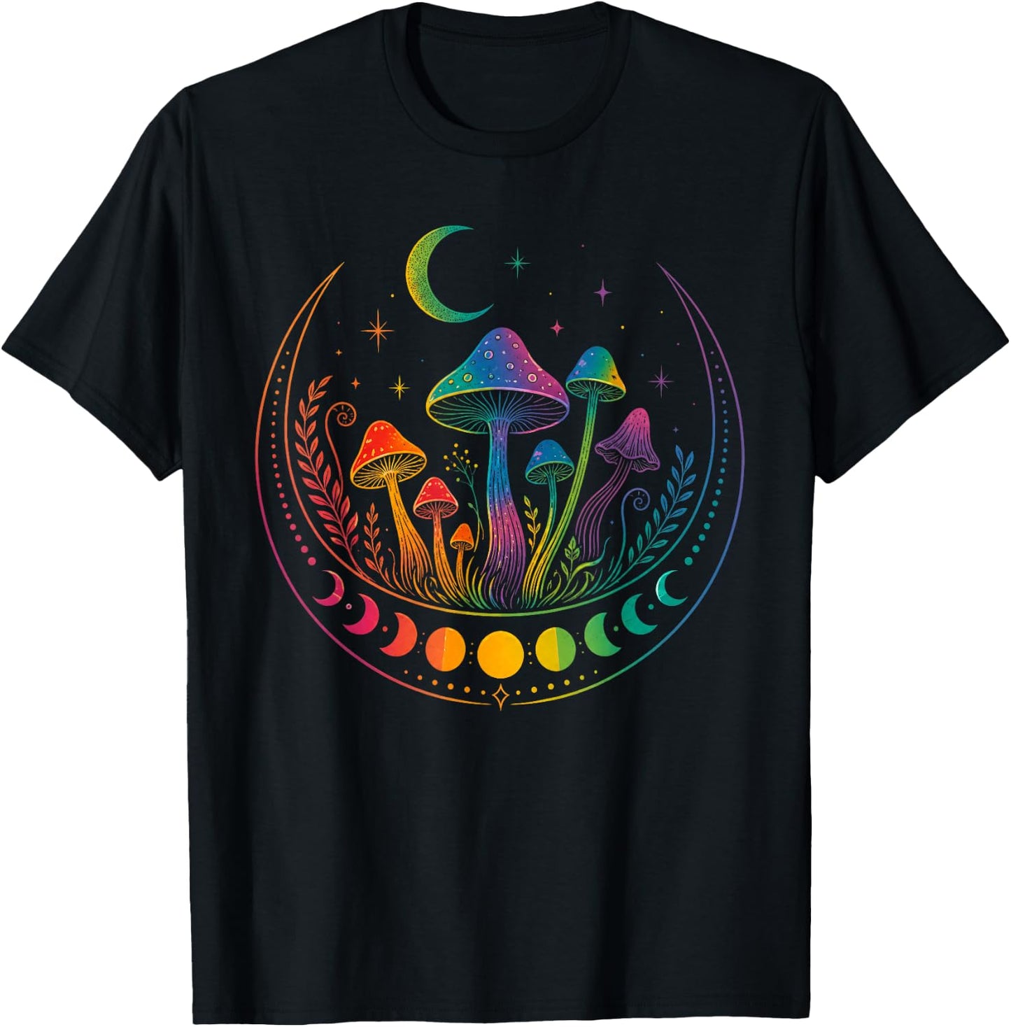 Gay Pride Mushroom Moon Phases LGBT Ally Rainbow Witchy Vibe T-Shirt - T-Shirt | Black