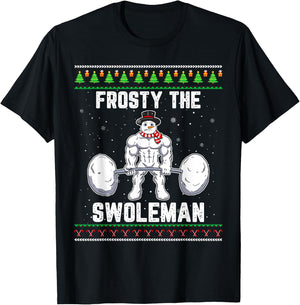 Frosty the Swoleman Ugly Christmas Sweater Funny Snowman Gym T-Shirt - T-Shirt | Black