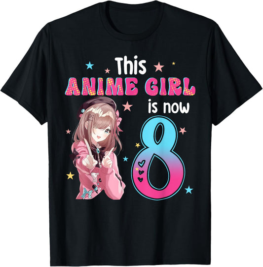 8 Years Old Girl Kawaii Gifts Anime Girl 8th Birthday Kids T-Shirt - T-Shirt | Black