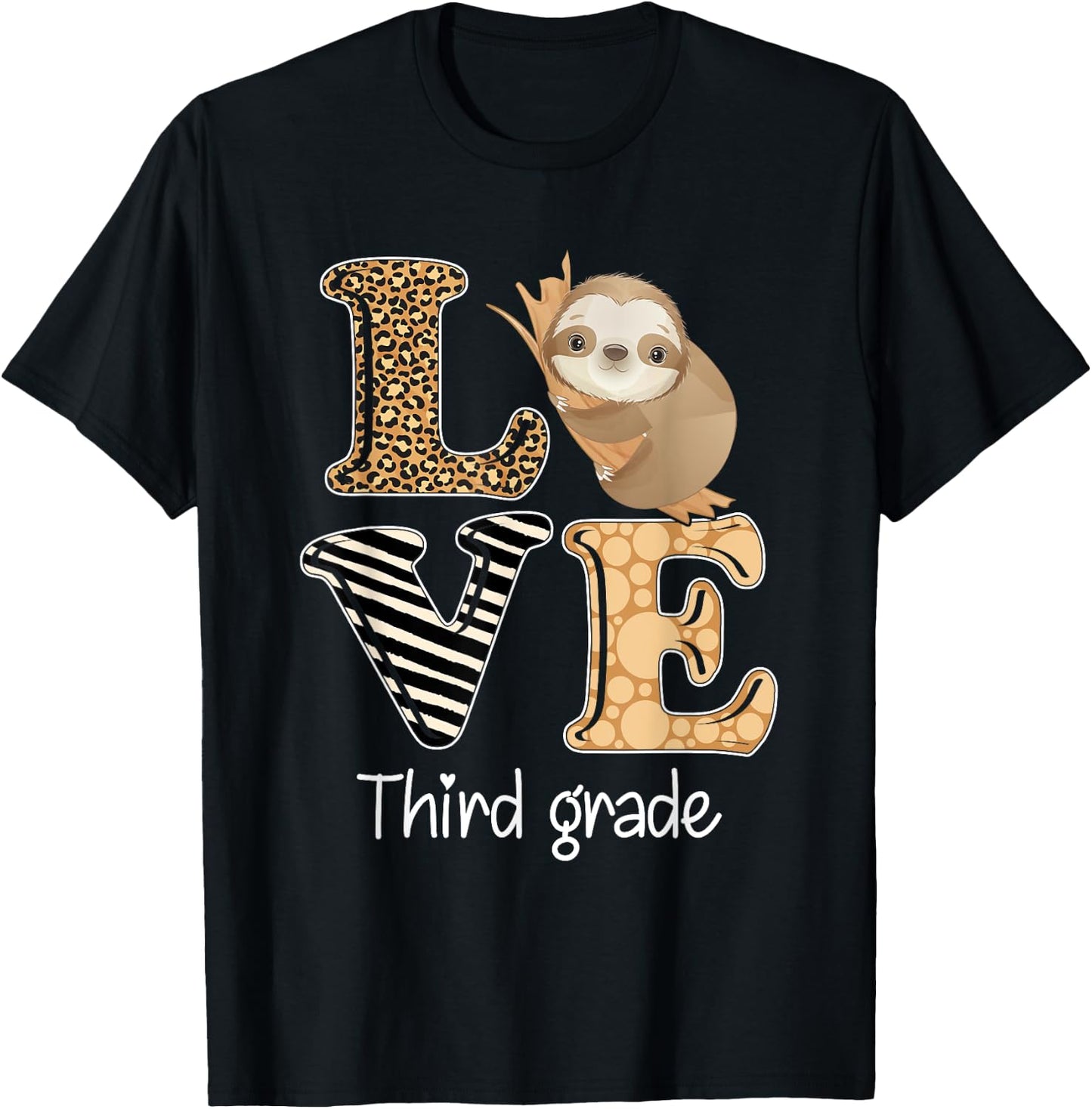 Love Third Grade Sloth 3rd Grade Teacher Back To School T-Shirt - T-Shirt | Black