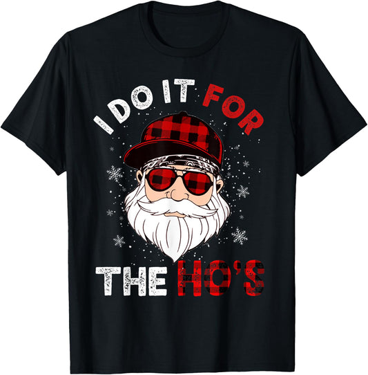 I Do It For The Ho's Funny Buffalo Plaid Christmas Men Santa T-Shirt - T-Shirt | Black