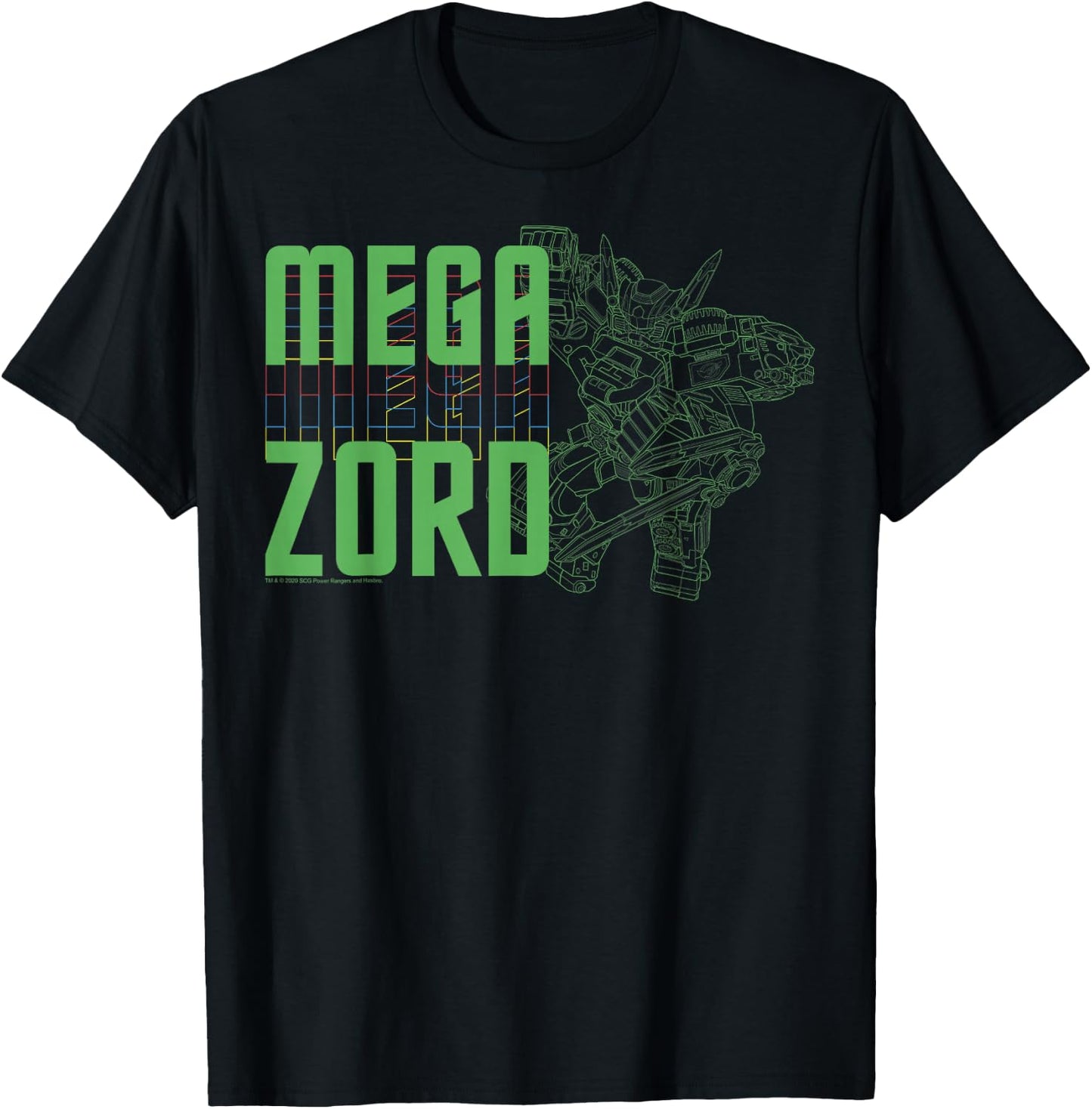 Power Rangers Megazord Line Art Stack T-Shirt - T-Shirt | Black