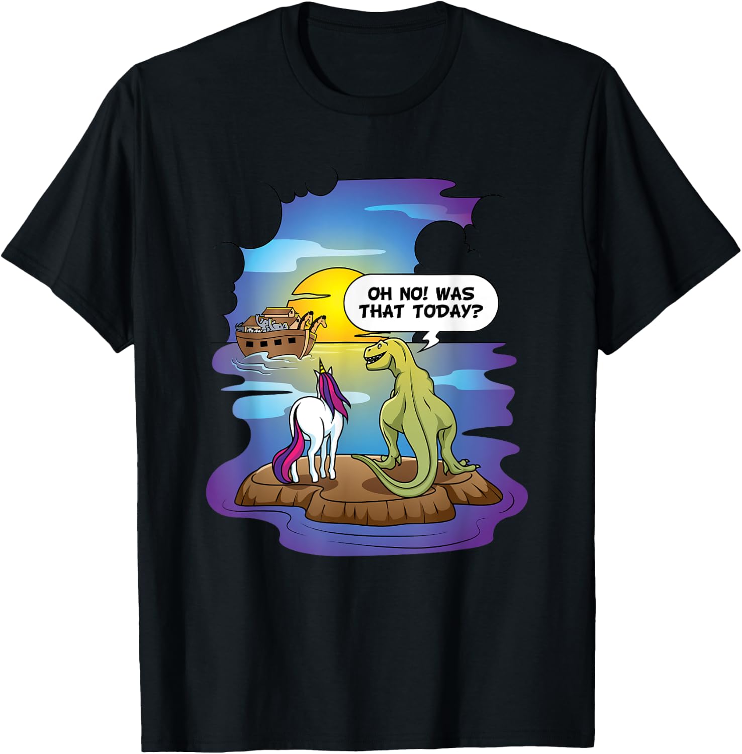 Christian Noah's Ark Bibble Pun Last Unicorn Dinosaur T-Shirt - T-Shirt | Black