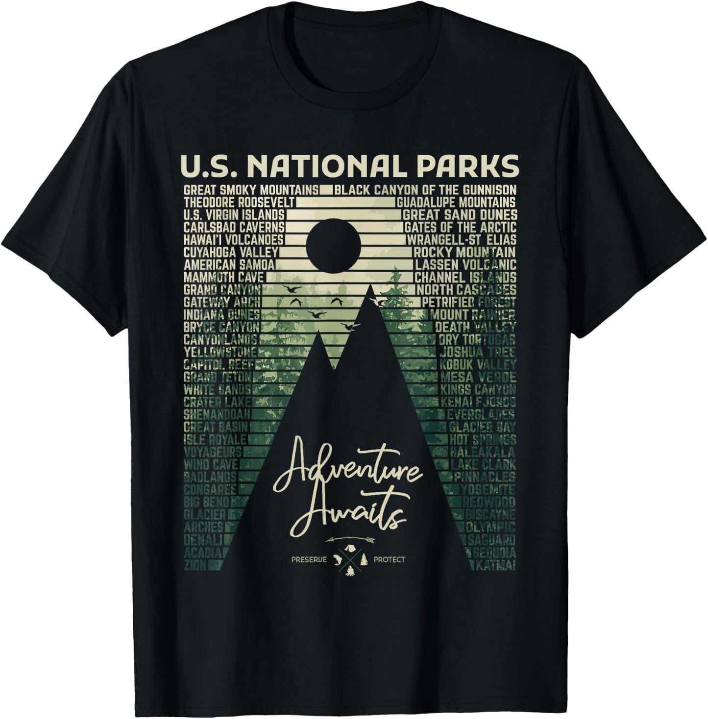 National Parks List US Park Vintage Camping Hiking Men Women T-Shirt - T-Shirt | Black