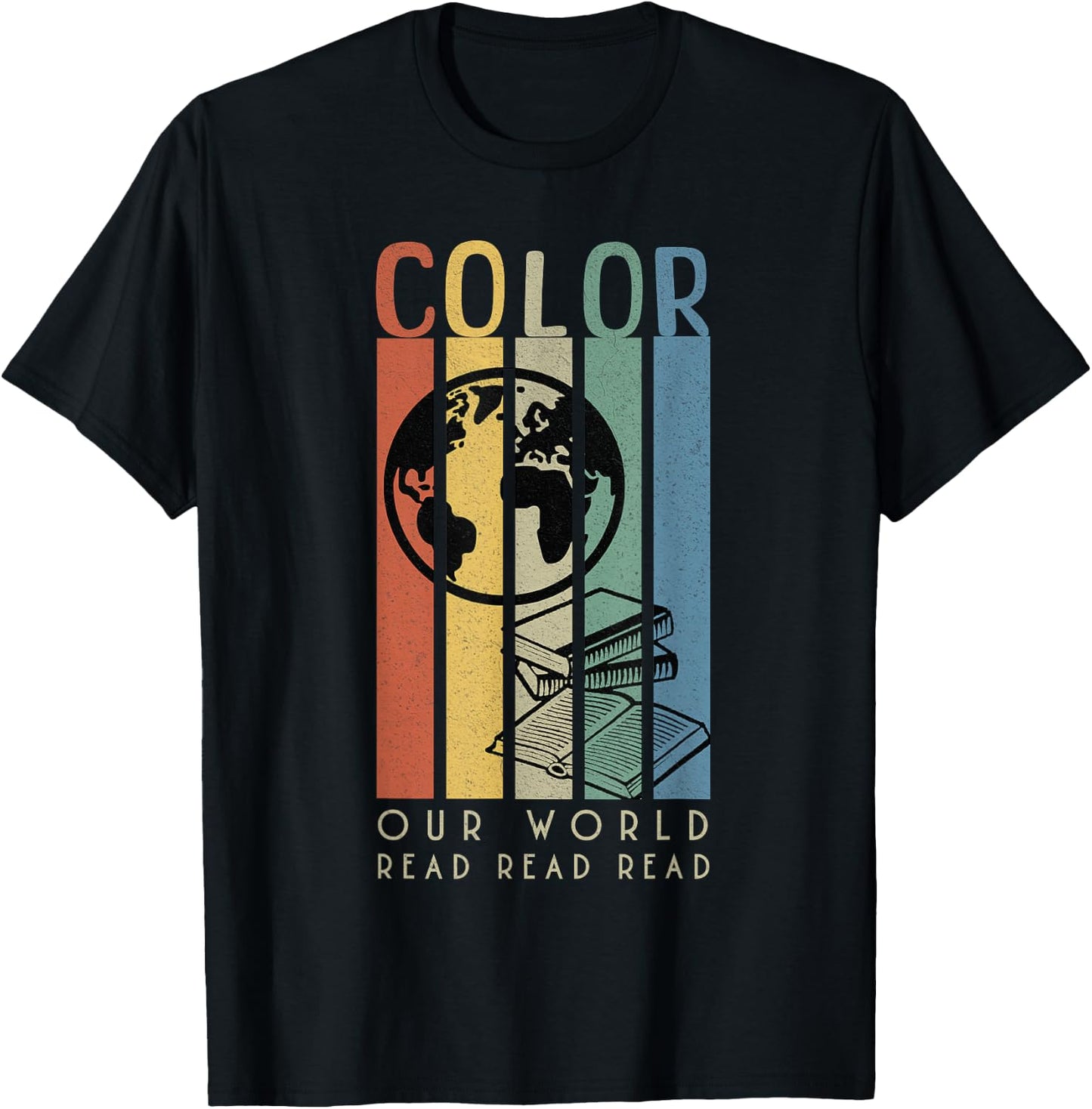 Color Our World READ Globe and Books T-Shirt - T-Shirt | Black