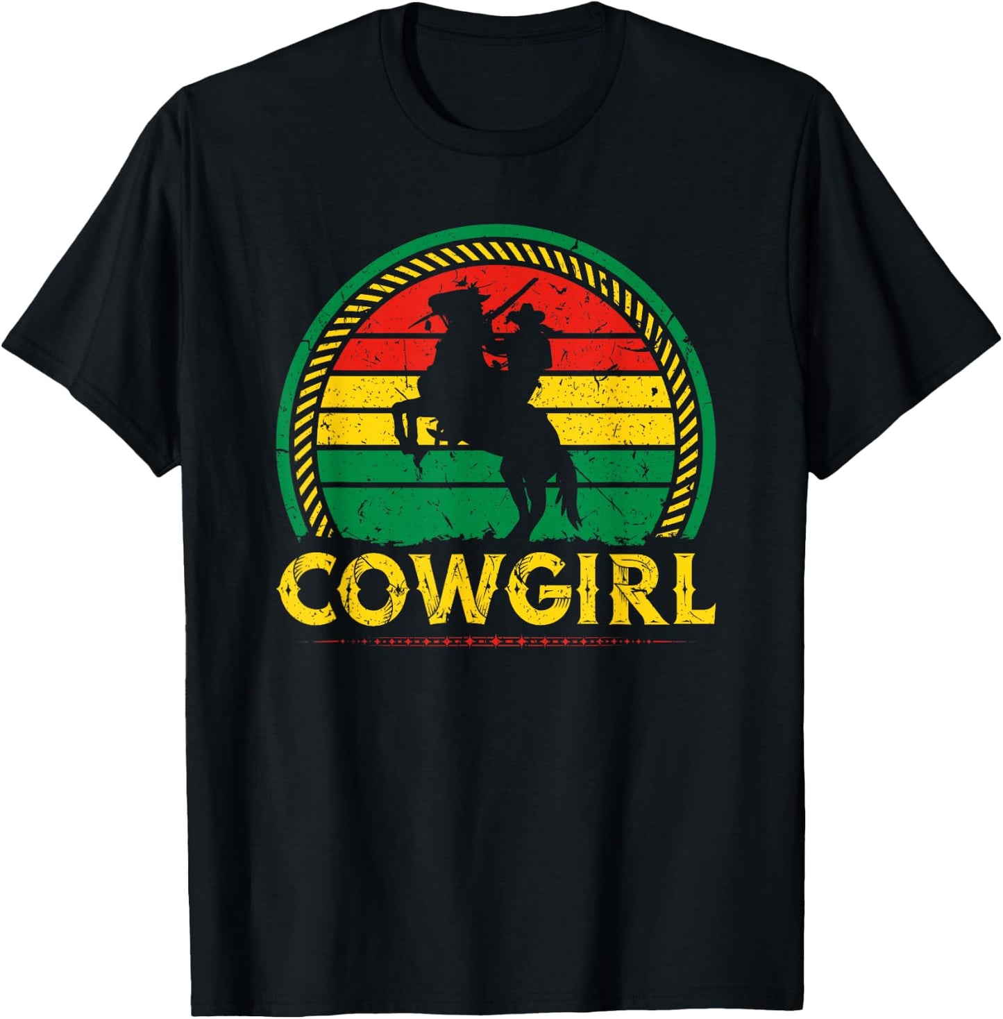 African American Cowgirl Sunset Bucking Horse Country T-Shirt - T-Shirt | Black