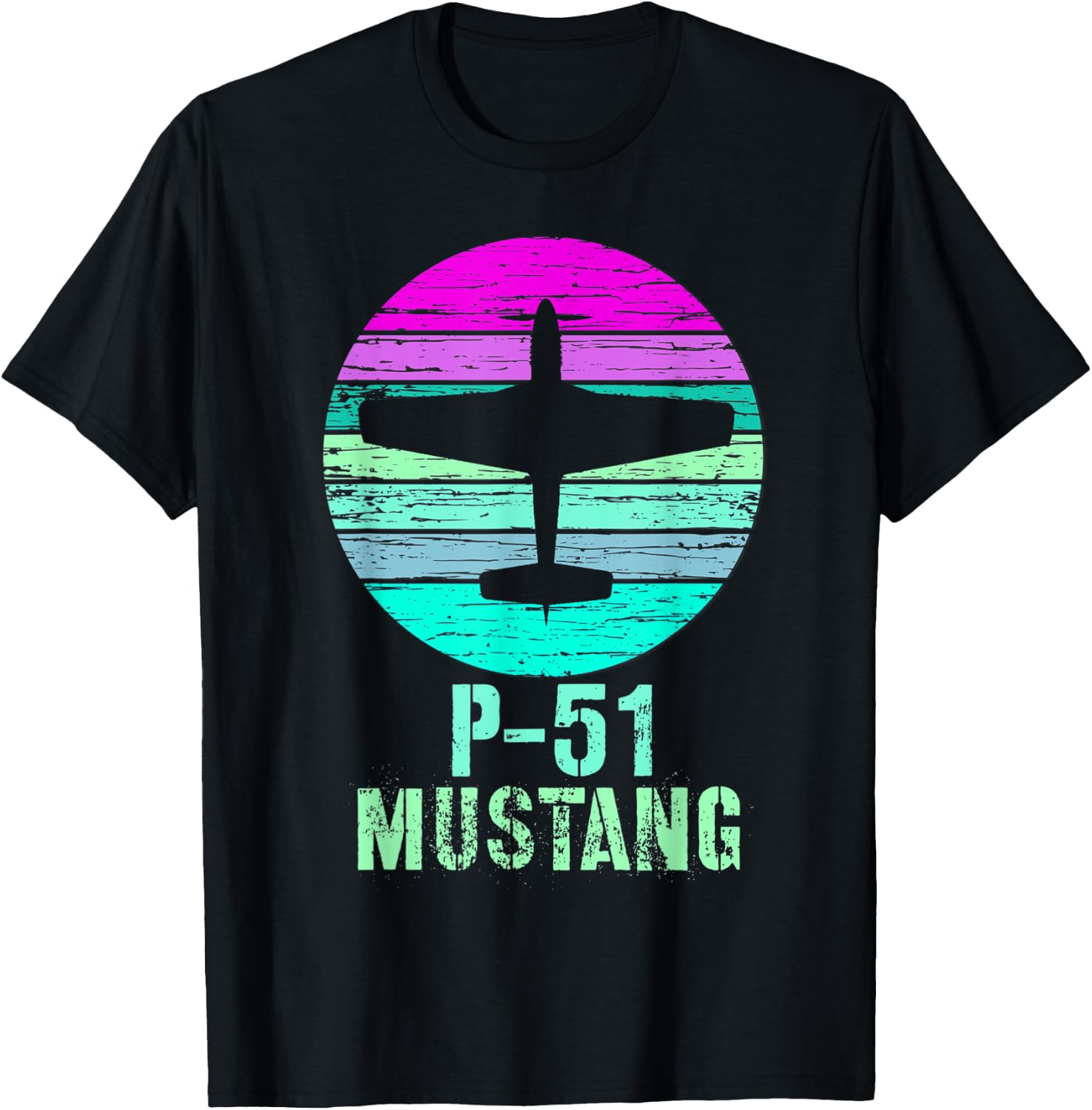 Vintage P-51 Mustang Fighter Plane Military Shirt T-Shirt - T-Shirt | Black