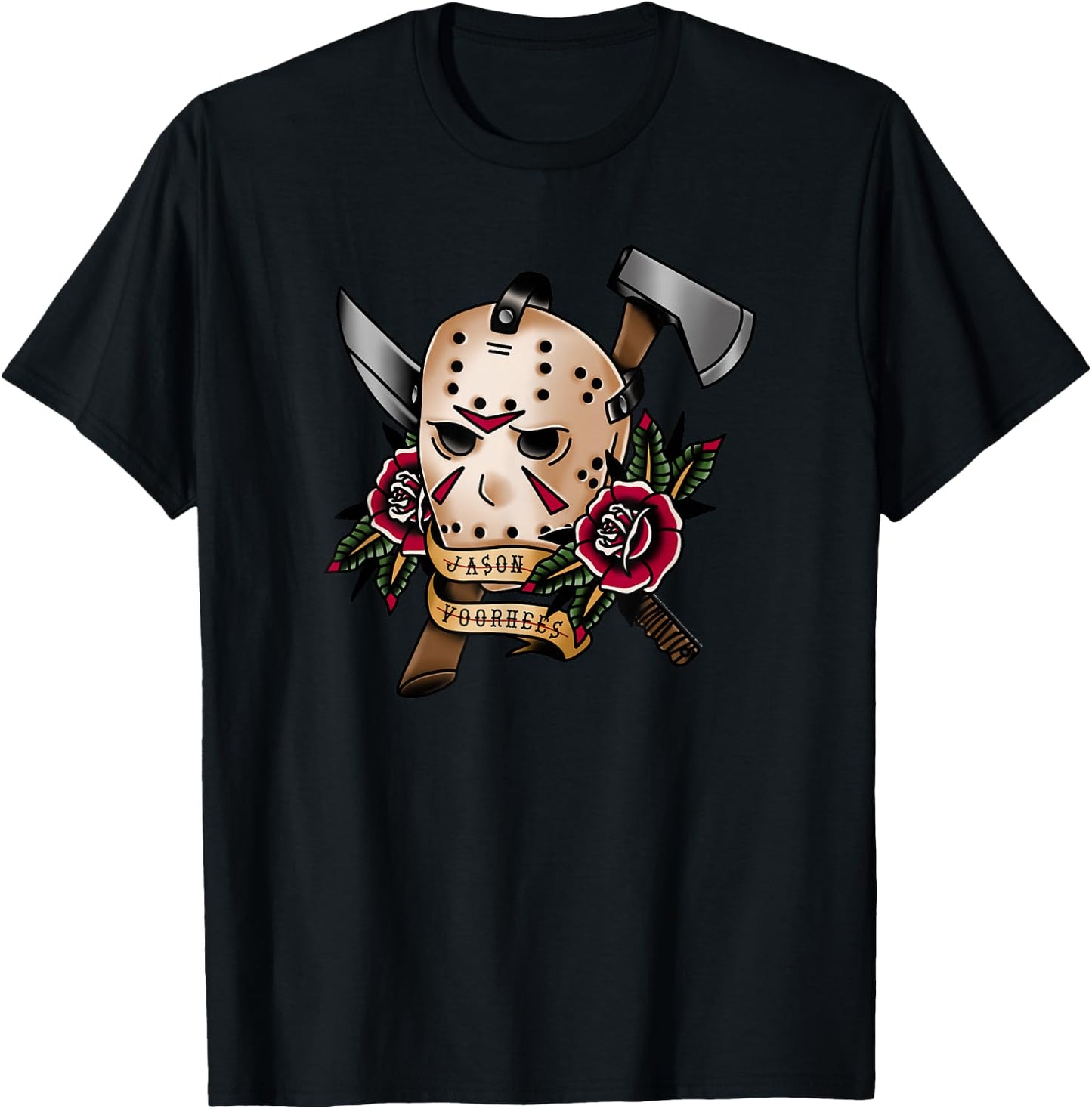 Friday The 13th Jason Classical Art Tattoo Style T-Shirt - T-Shirt | Black