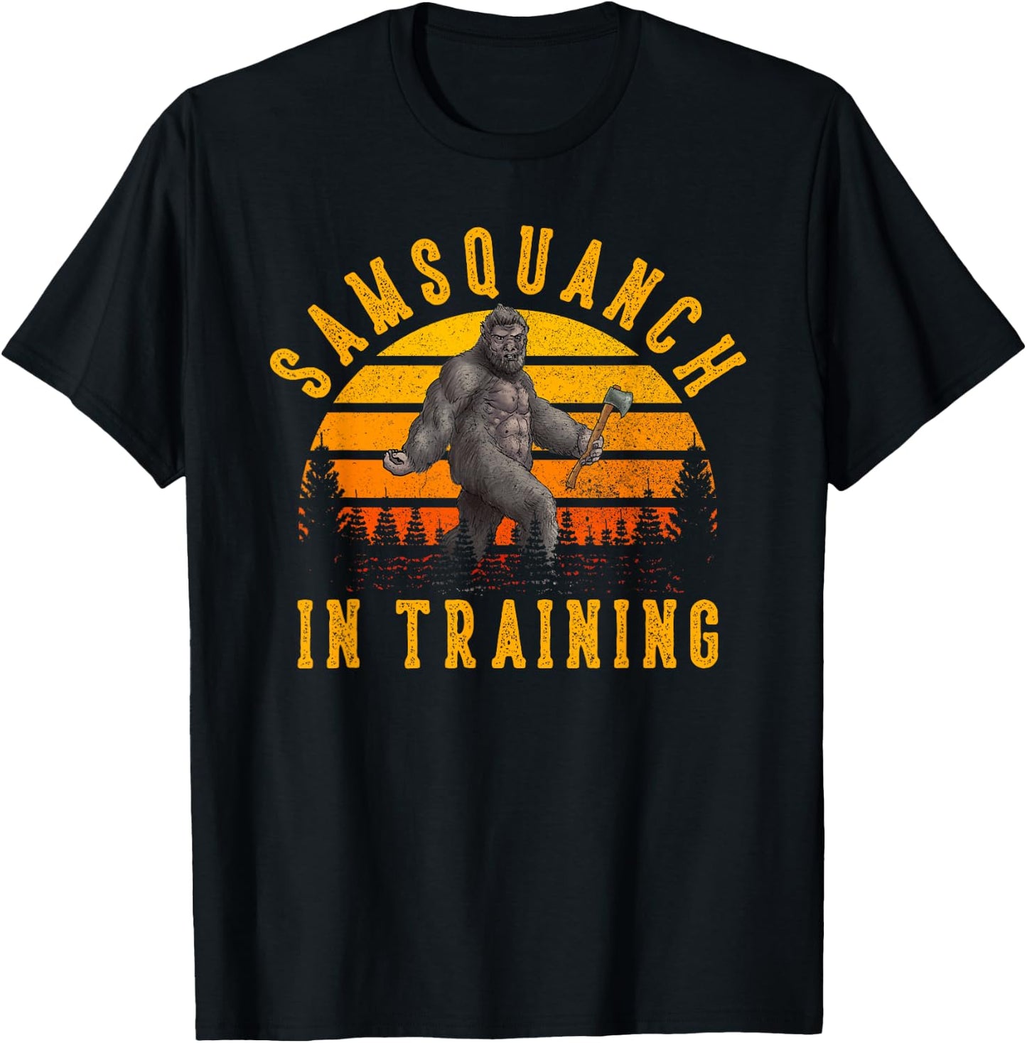 Samsquanch in Training Funny Sasquatch Axe Throwing Bigfoot T-Shirt - T-Shirt | Black