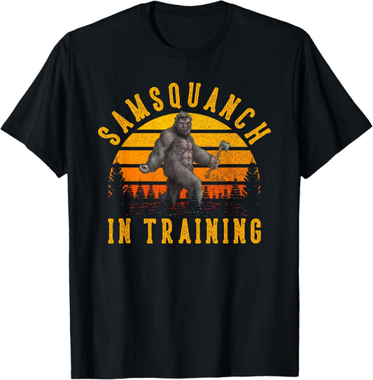 Samsquanch in Training Funny Sasquatch Axe Throwing Bigfoot T-Shirt - T-Shirt | Black