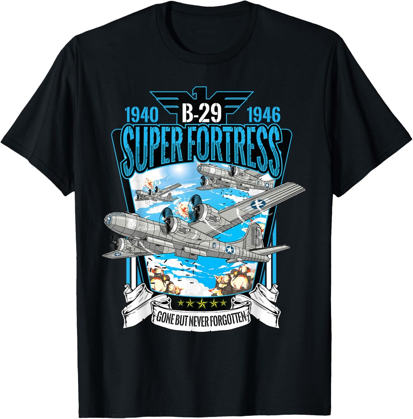 World War II B-29 Superfortress Military Aircraft T-Shirt - T-Shirt | Black