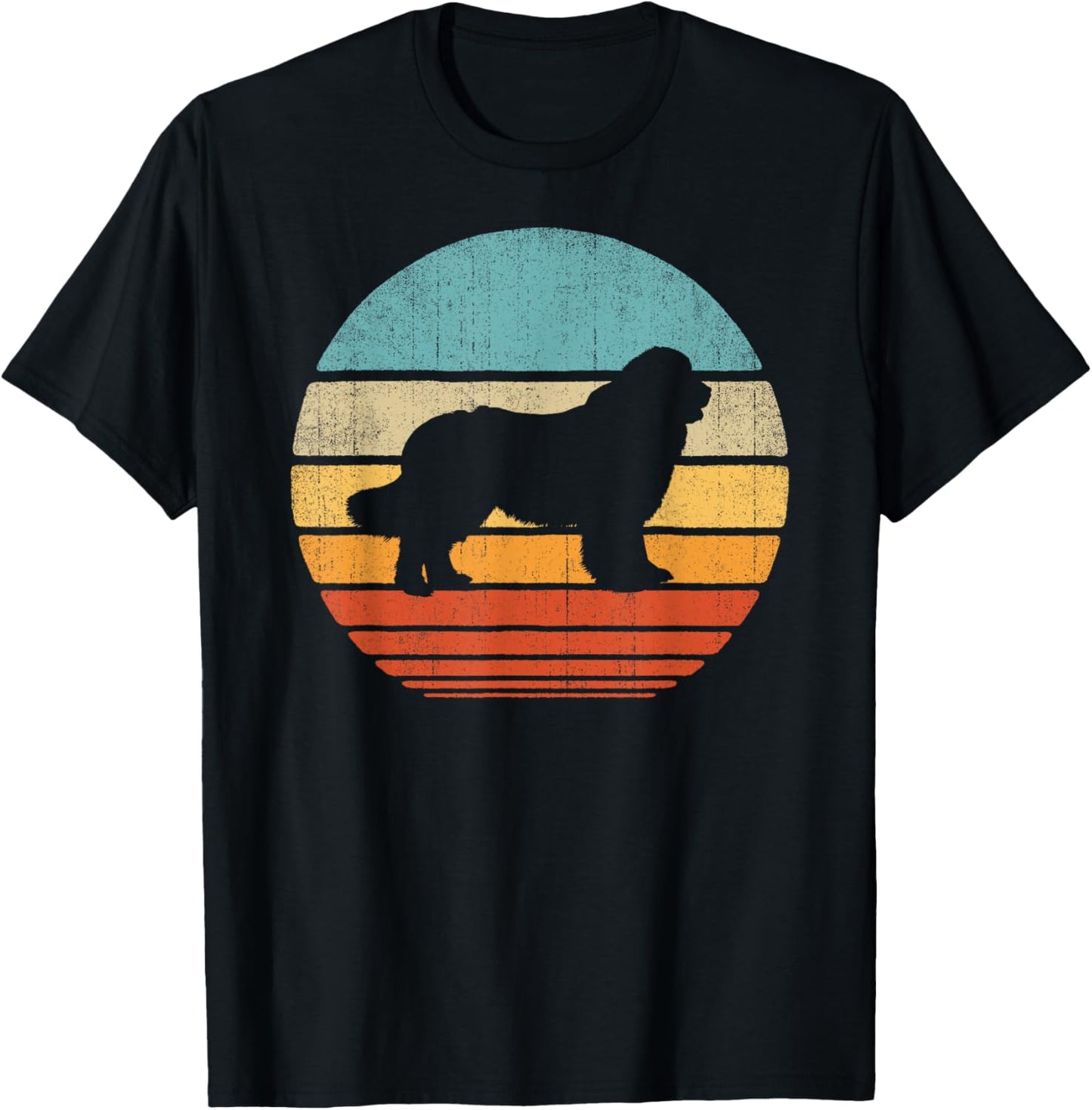 Newfoundland Newfie Retro Vintage 60s 70s Sunset Dog Lovers Men Women Girls Kids T-Shirt - T-Shirt | Black