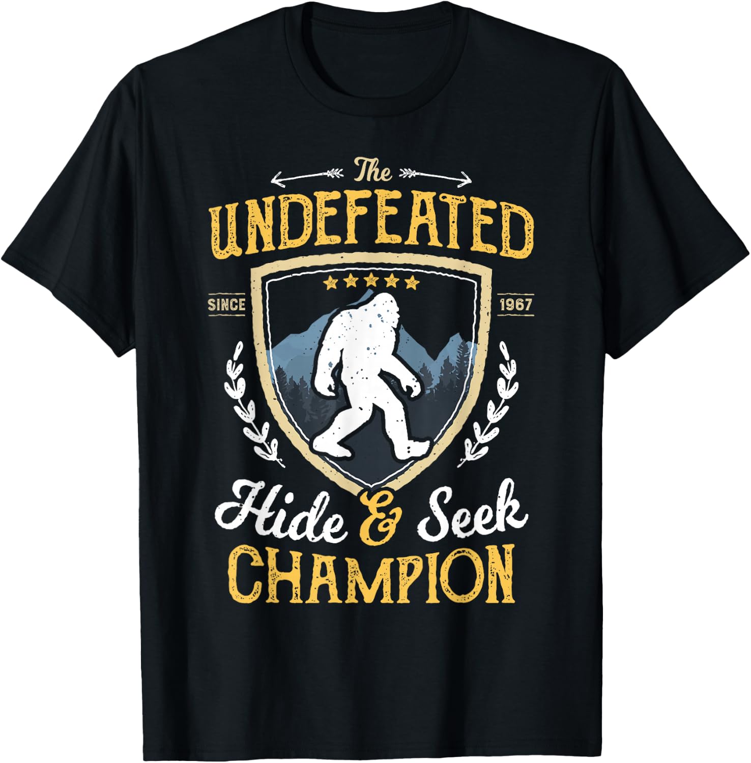 Bigfoot Hide and Seek Champion Funny Sasquatch Retro Vintage T-Shirt - T-Shirt | Black
