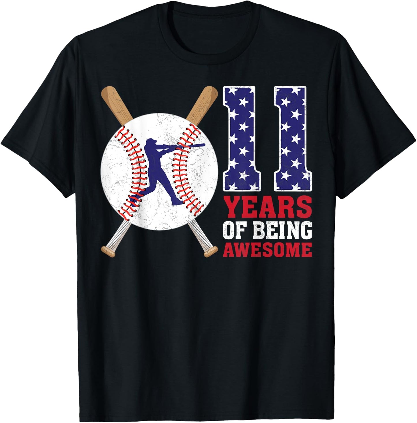11 Years Old Baseball Player 11th Birthday Party Girls Boys T-Shirt - T-Shirt | Black