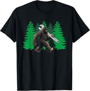 Bigfoot mechanic funny sasquatch wrench mechanic T-Shirt - T-Shirt | Black