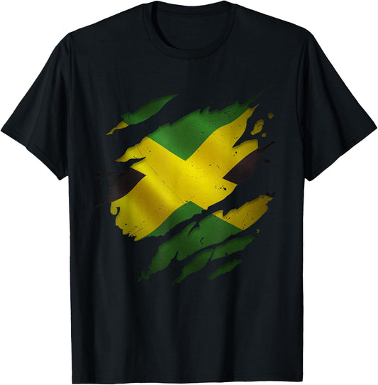 Jamaica Flag Ripped Scratch Heritage Culture Proud Jamaican T-Shirt - T-Shirt | Black