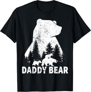 Daddy Bear 2 Cubs Father Day Funny Daddy Bear Twin Dad 2 Kid T-Shirt - T-Shirt | Black