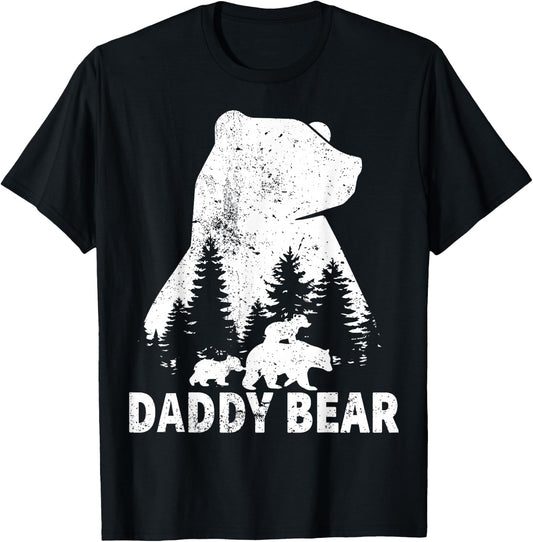 Daddy Bear 2 Cubs Father Day Funny Daddy Bear Twin Dad 2 Kid T-Shirt - T-Shirt | Black