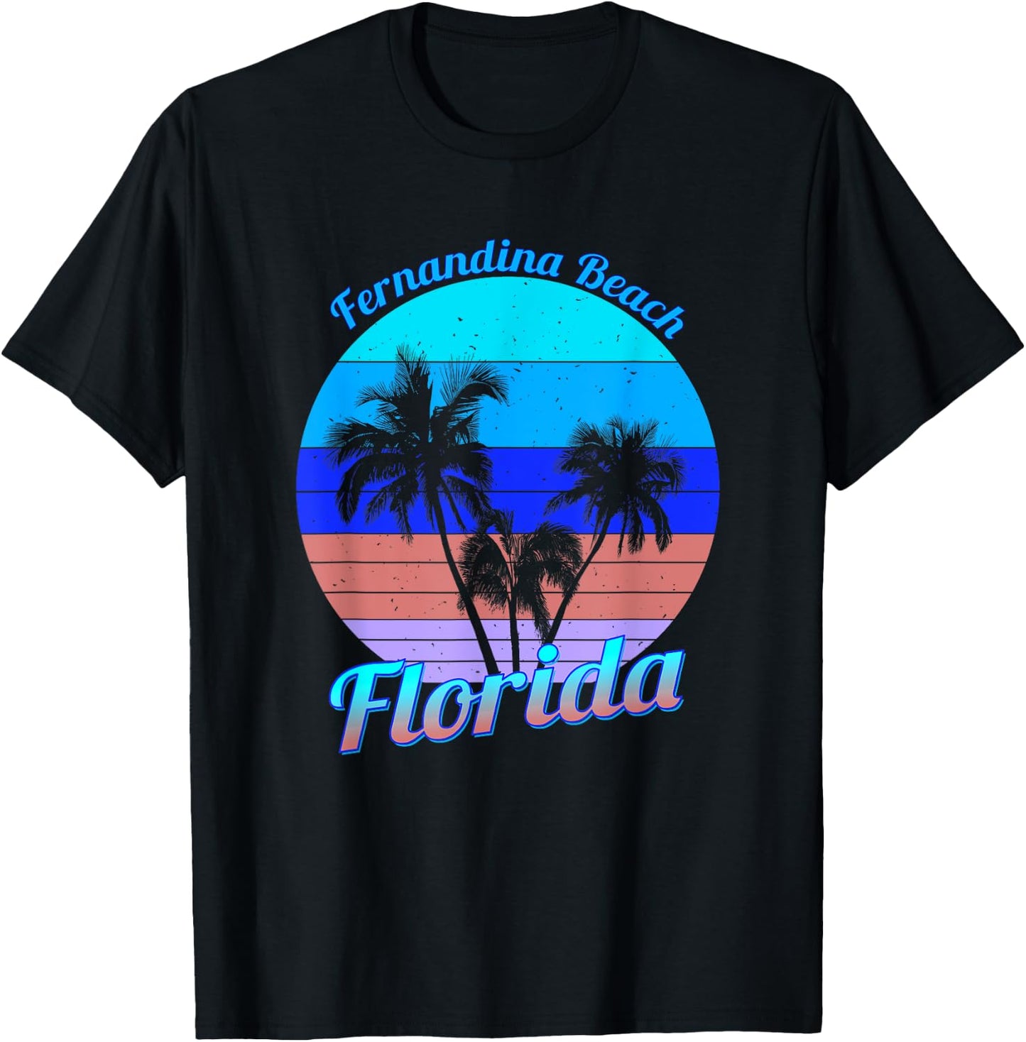 Fernandina Beach Florida Retro Tropical Palm Trees Vacation T-Shirt - T-Shirt | Black