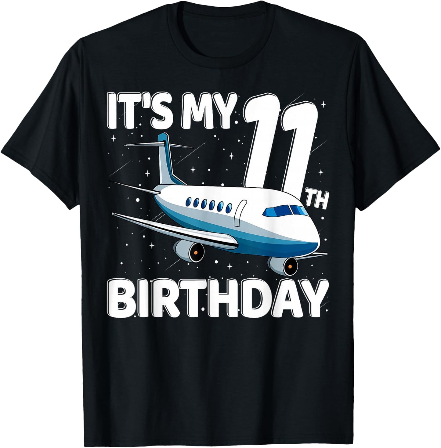 It's My 11th Birthday Airplane 11 year old Birthday Boy Girl T-Shirt - T-Shirt | Black