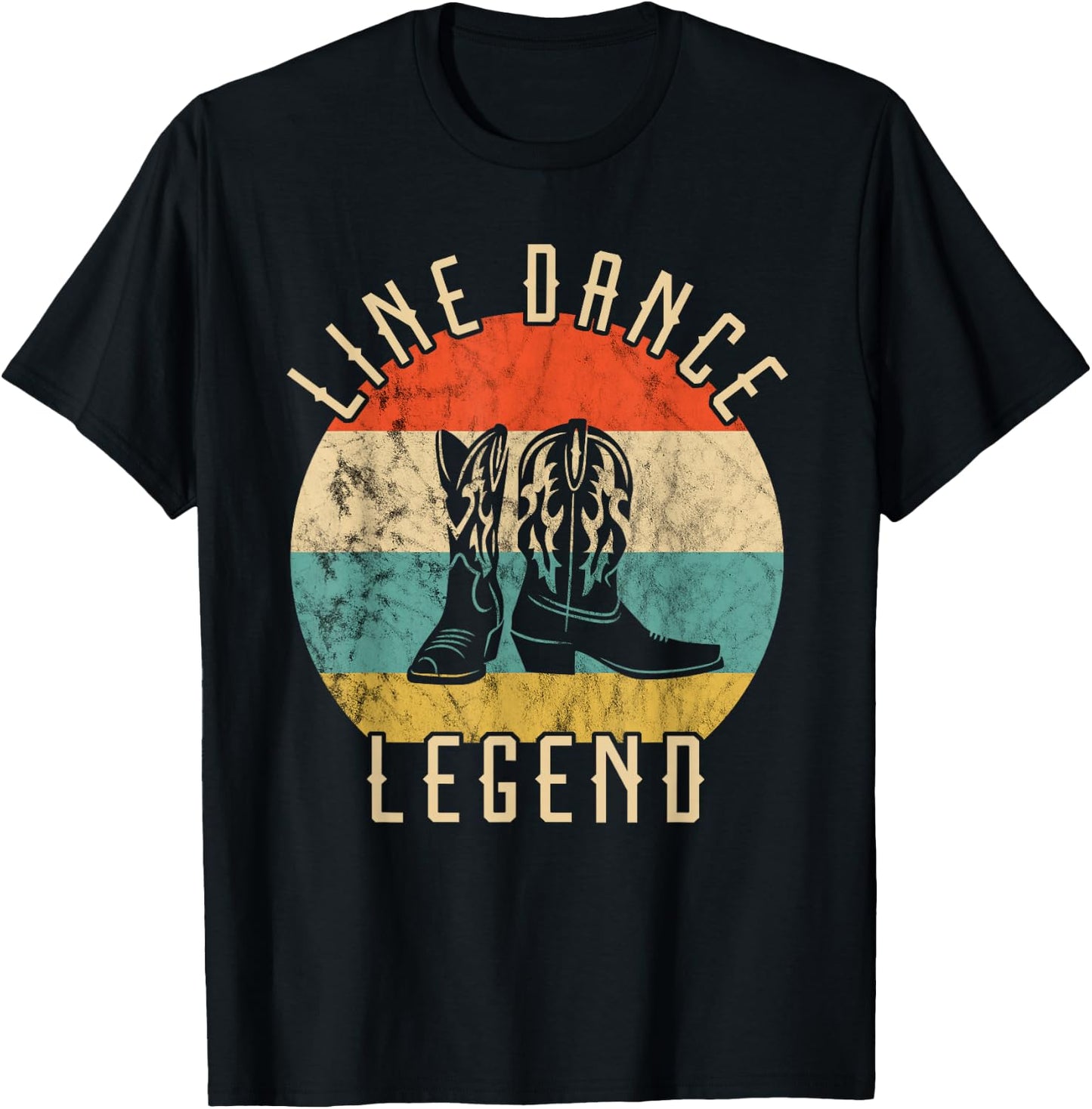 Line Dance Legend Cowboy Boots Retro Vintage Sunset T-Shirt - T-Shirt | Black