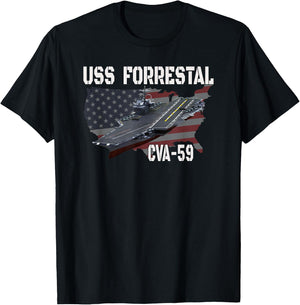 Veteran Aircraft Carrier Ideas for Father Son Boy USS Forrestal CVA-59 Aircraft Carrier Veterans Day T-Shirt - T-Shirt | Black