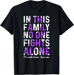 In This Family No One Fight Alone Support Pancreatic Cancer T-Shirt - T-Shirt | Black