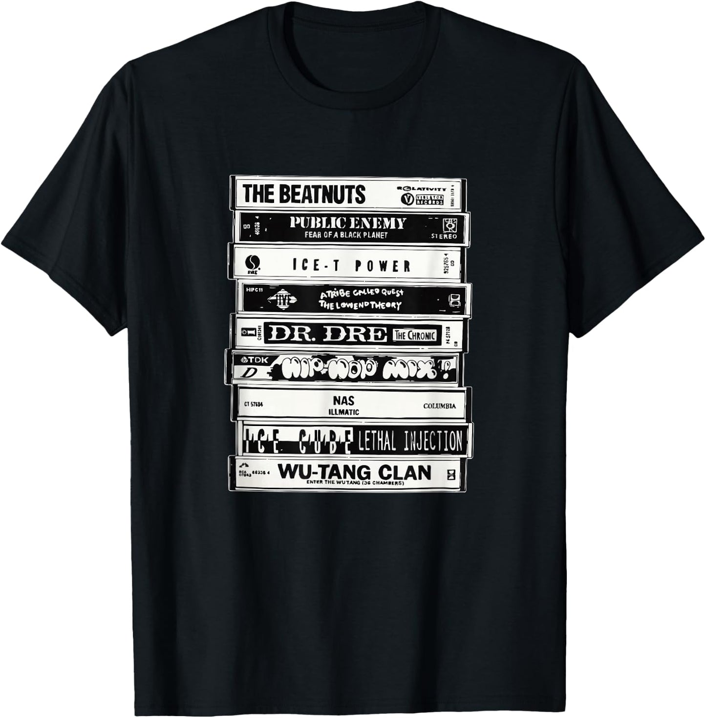 Hip Hop Artists Cassettes Old School Rap T-Shirt - T-Shirt | Black