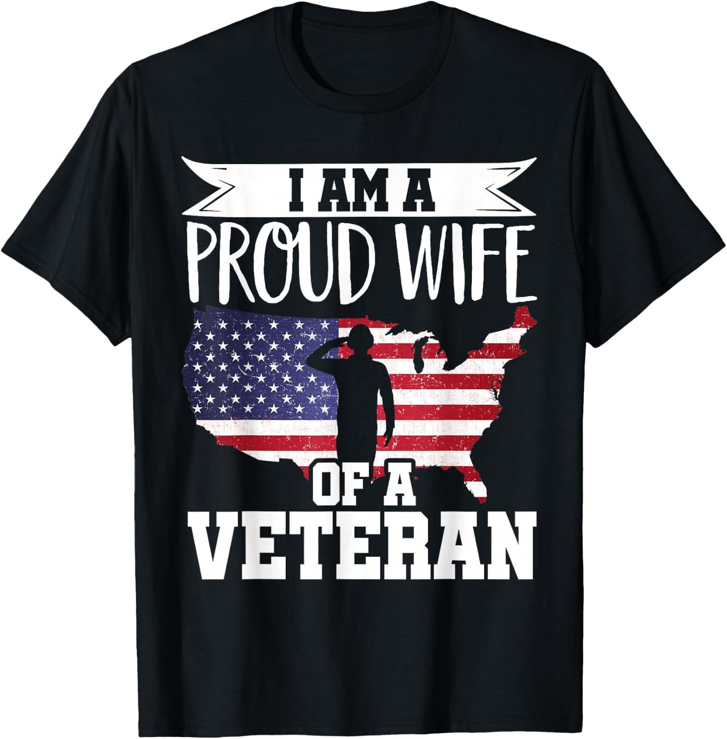 Proud Wife of Veteran Nothing Scares Patriotic Veterans Day T-Shirt - T-Shirt | Black