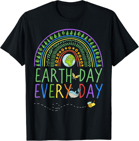 Pretty Earth Day Every Day Rainbow with Trees Earth Day T-Shirt - T-Shirt | Black