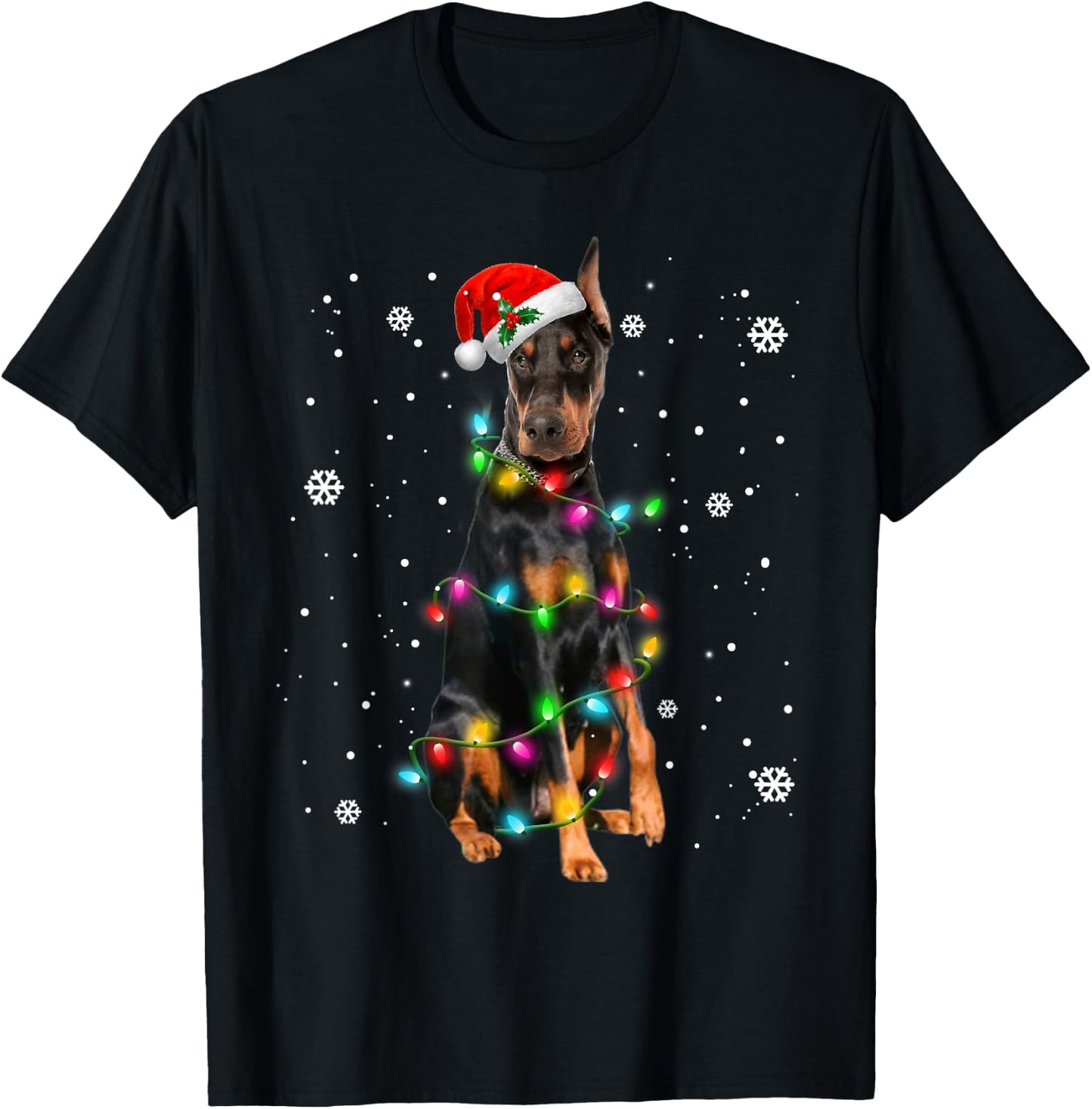 Doberman Pinscher Dogs Tree Christmas Sweater Xmas Pet Dog T-Shirt - T-Shirt | Black