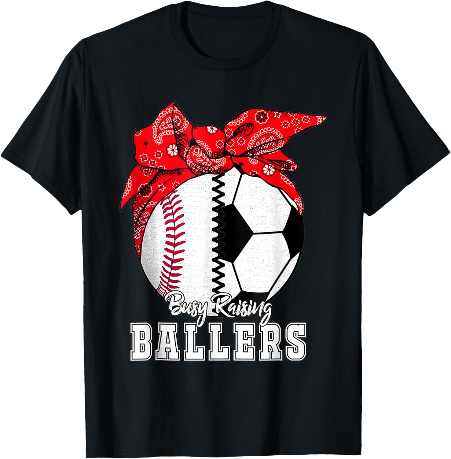Busy Raising Ballers Baseball Soccer Bandana Mothers Day T-Shirt - T-Shirt | Black