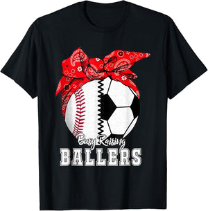 Busy Raising Ballers Baseball Soccer Bandana Mothers Day T-Shirt - T-Shirt | Black