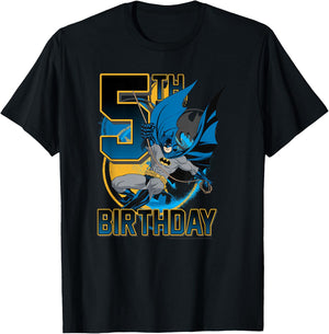 DC Comics Batman 5th Birthday Bat Swing Action Poster T-Shirt - T-Shirt | Black