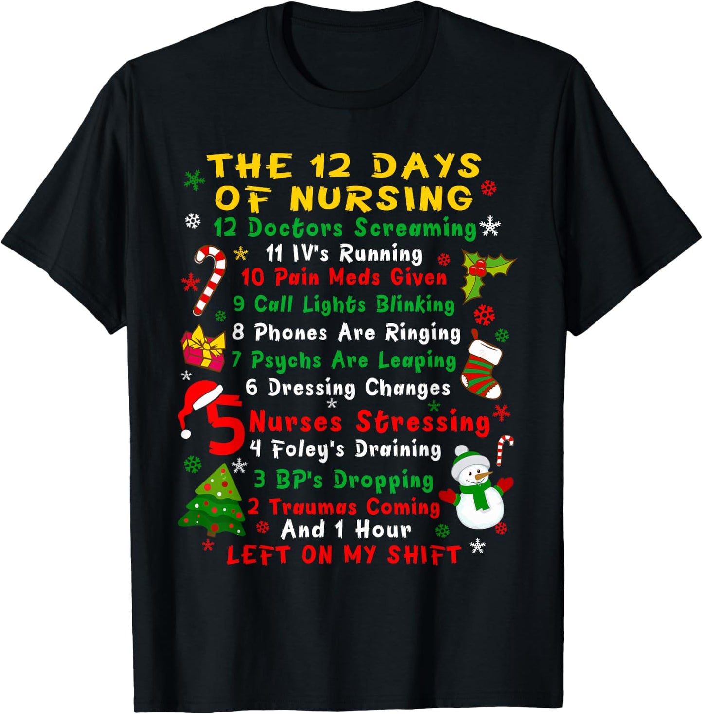 Nurse Christmas Funny 12 Day Nursing T-Shirt - T-Shirt | Black