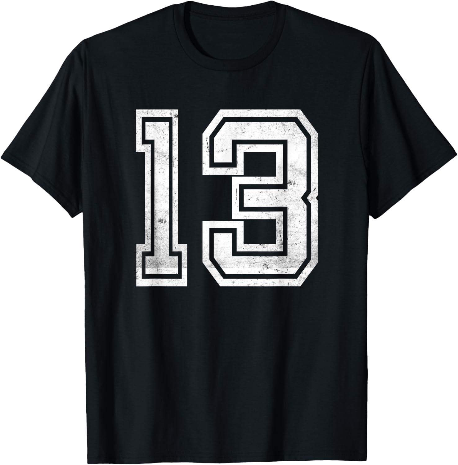 Number #13 Sport Distressed Number T-Shirt - T-Shirt | Black
