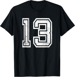 Number #13 Sport Distressed Number T-Shirt - T-Shirt | Black