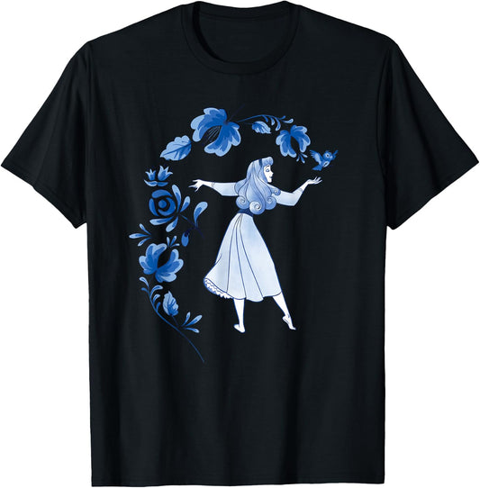 Disney Sleeping Beauty Princess Aurora Blue Flowers T-Shirt - T-Shirt | Black