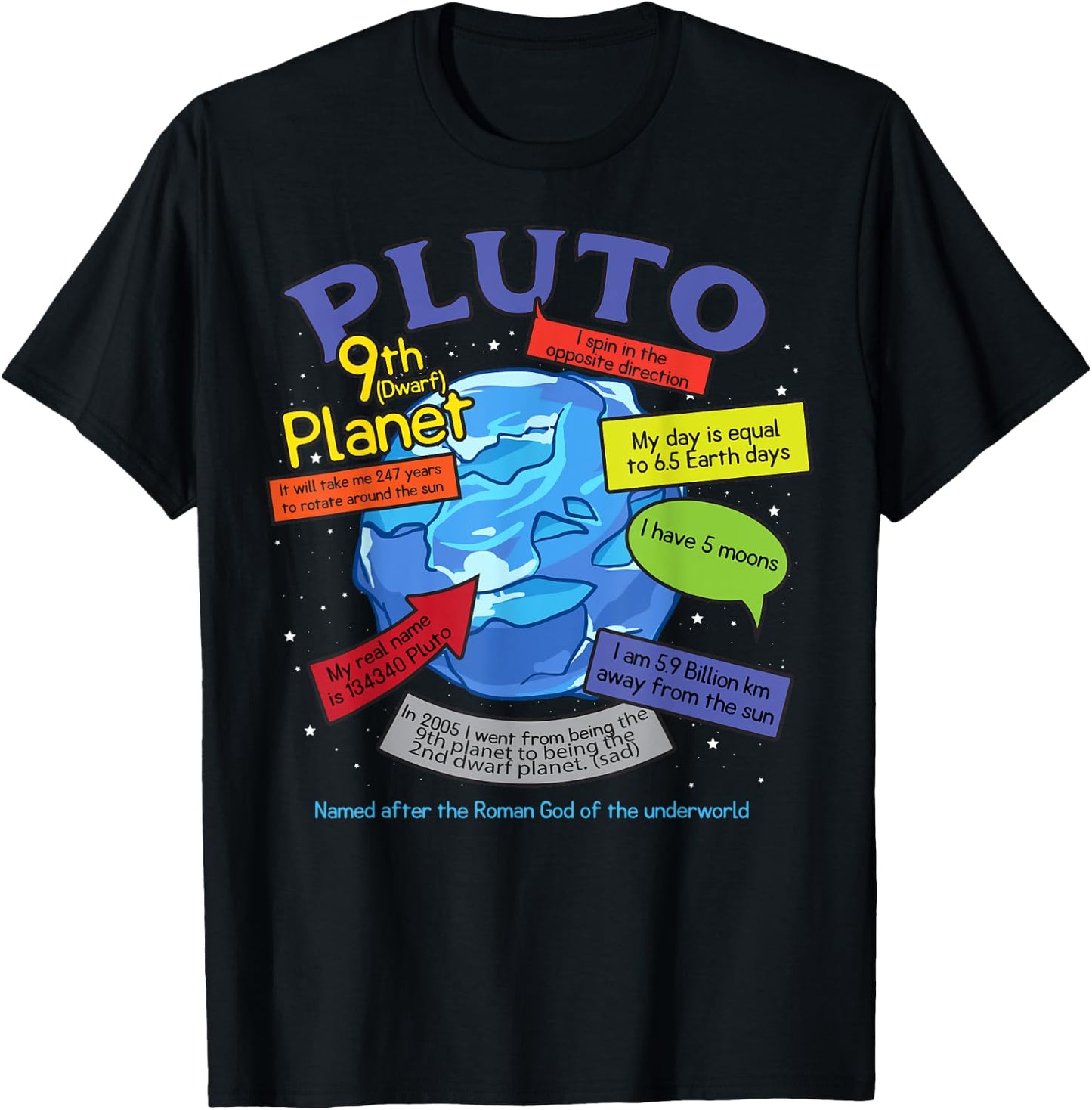 Teaching, learning, about space - Pluto, planets T-Shirt - T-Shirt | Black