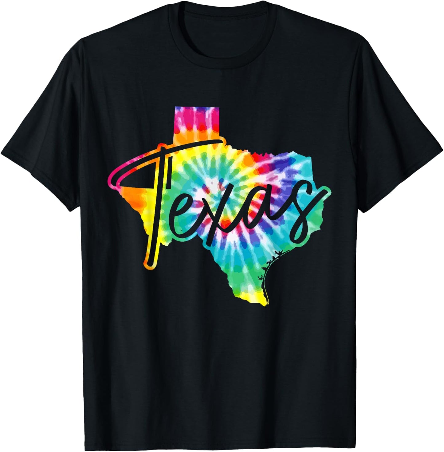 Texas Tie Dye State Map Pride Hippie Vintage Retro T-Shirt - T-Shirt | Black