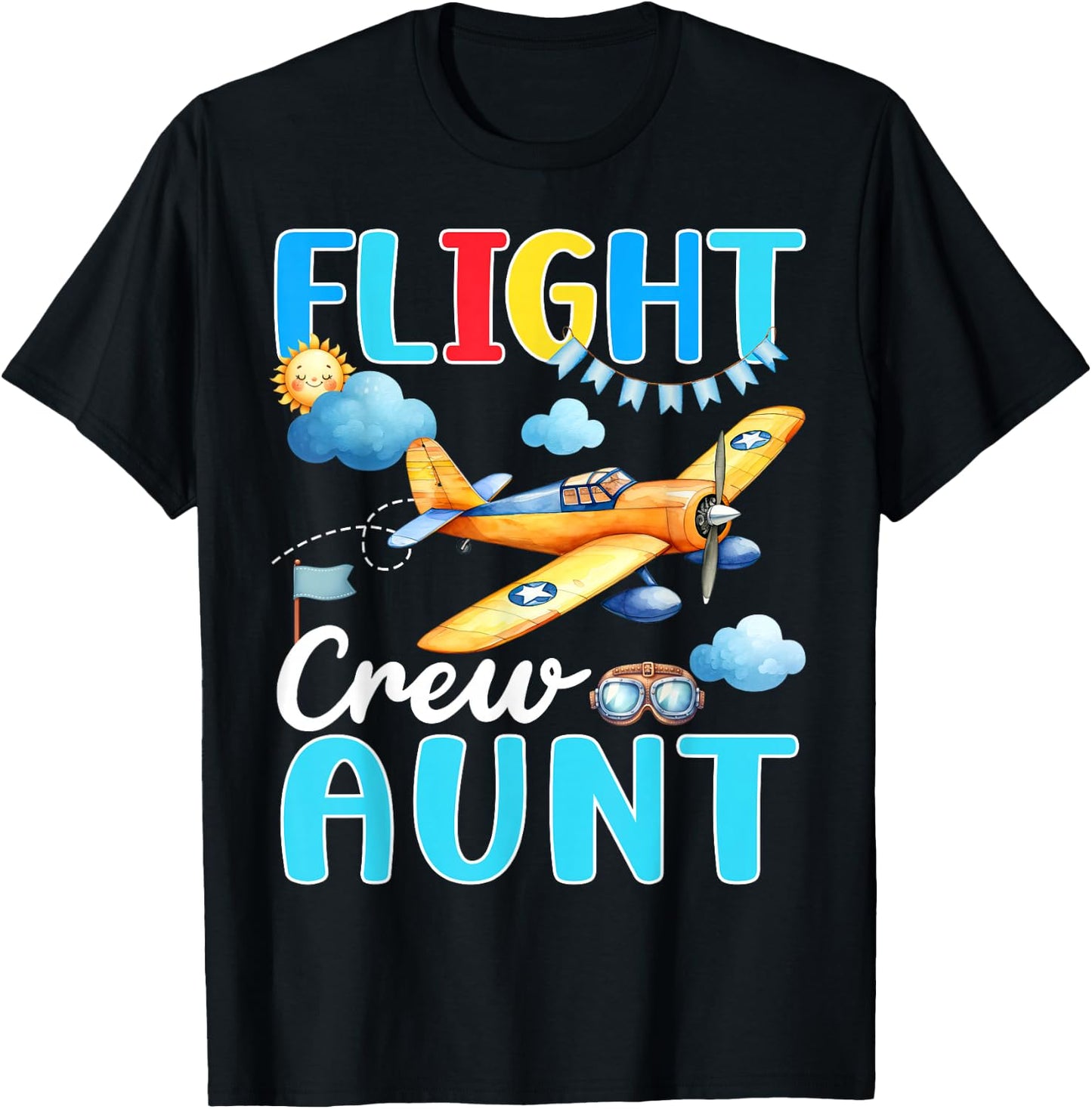 Flight Crew Aunt Birthday Squad Airplane Matching Family T-Shirt - T-Shirt | Black
