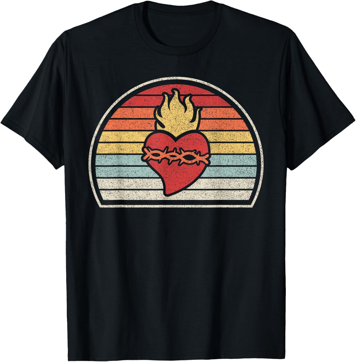 Vintage Retro Sacred Heart Of Jesus Christ Catholic T-Shirt - T-Shirt | Black