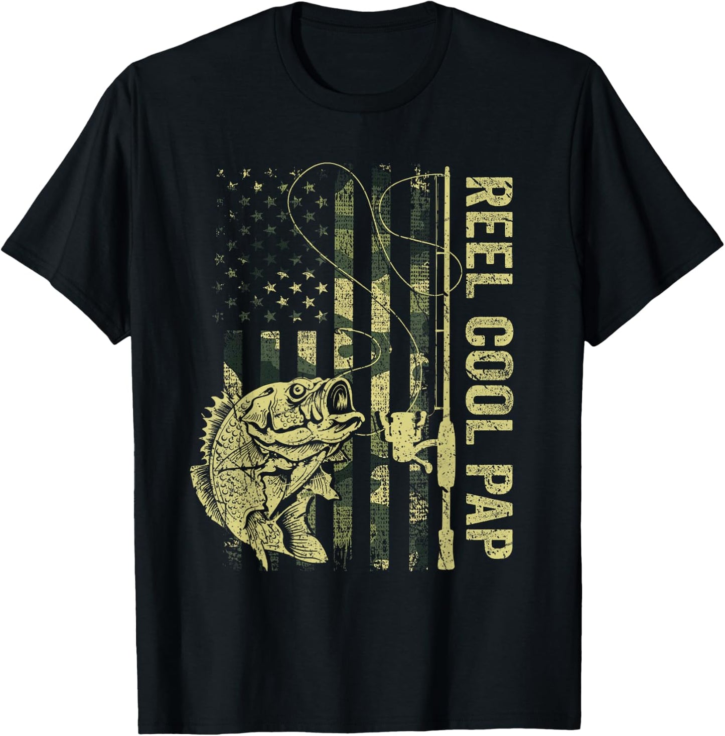 Reel Cool Pap Camouflage American Flag Fathers Day T-Shirt - T-Shirt | Black