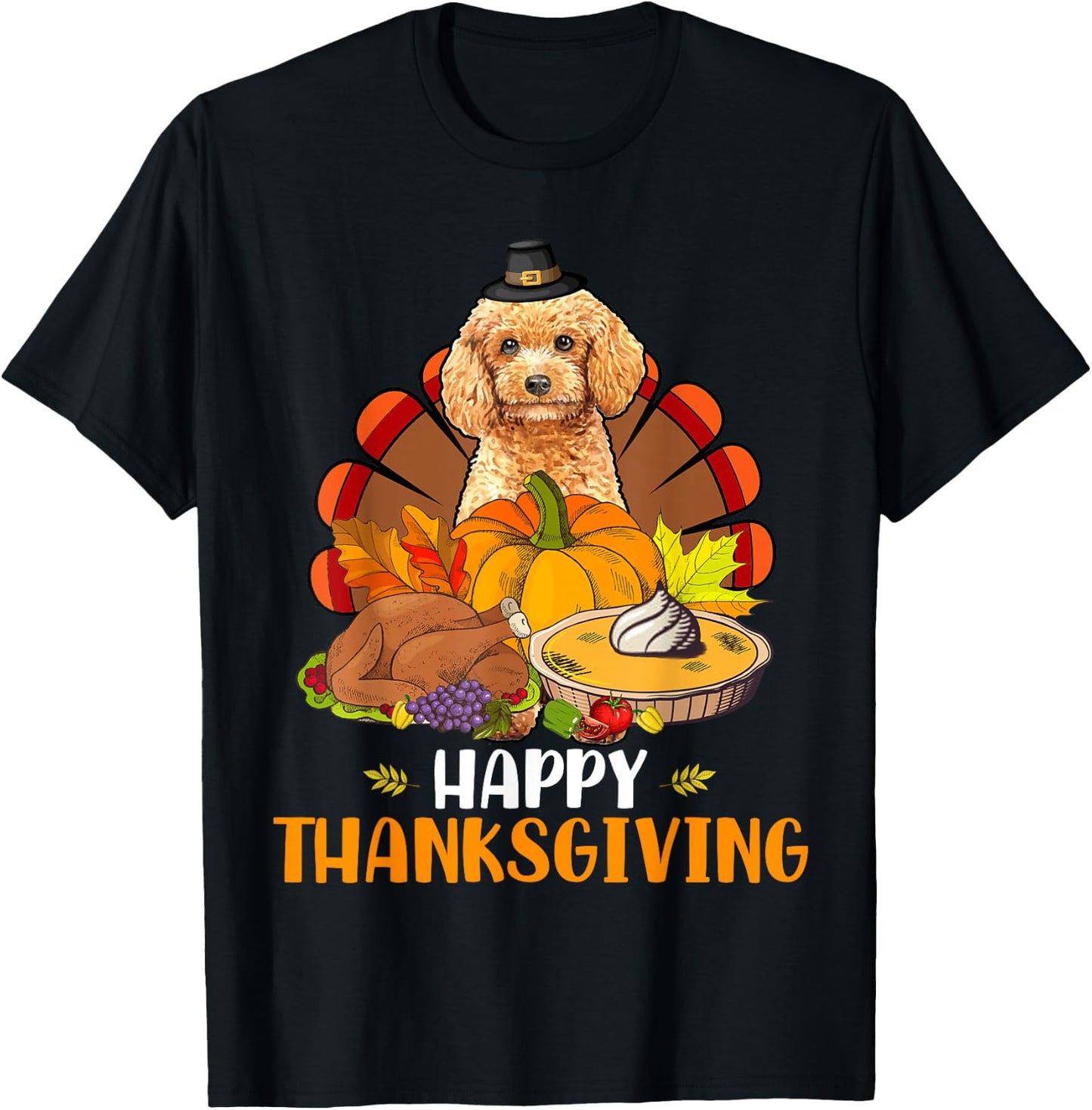 Thanksgiving Turkey Poodle Dog Eating Dinner Family Lover T-Shirt - T-Shirt | Black